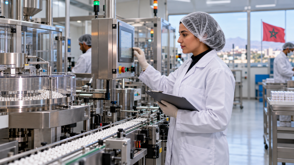 Technicienne marocaine dans une unité de production pharmaceutique
